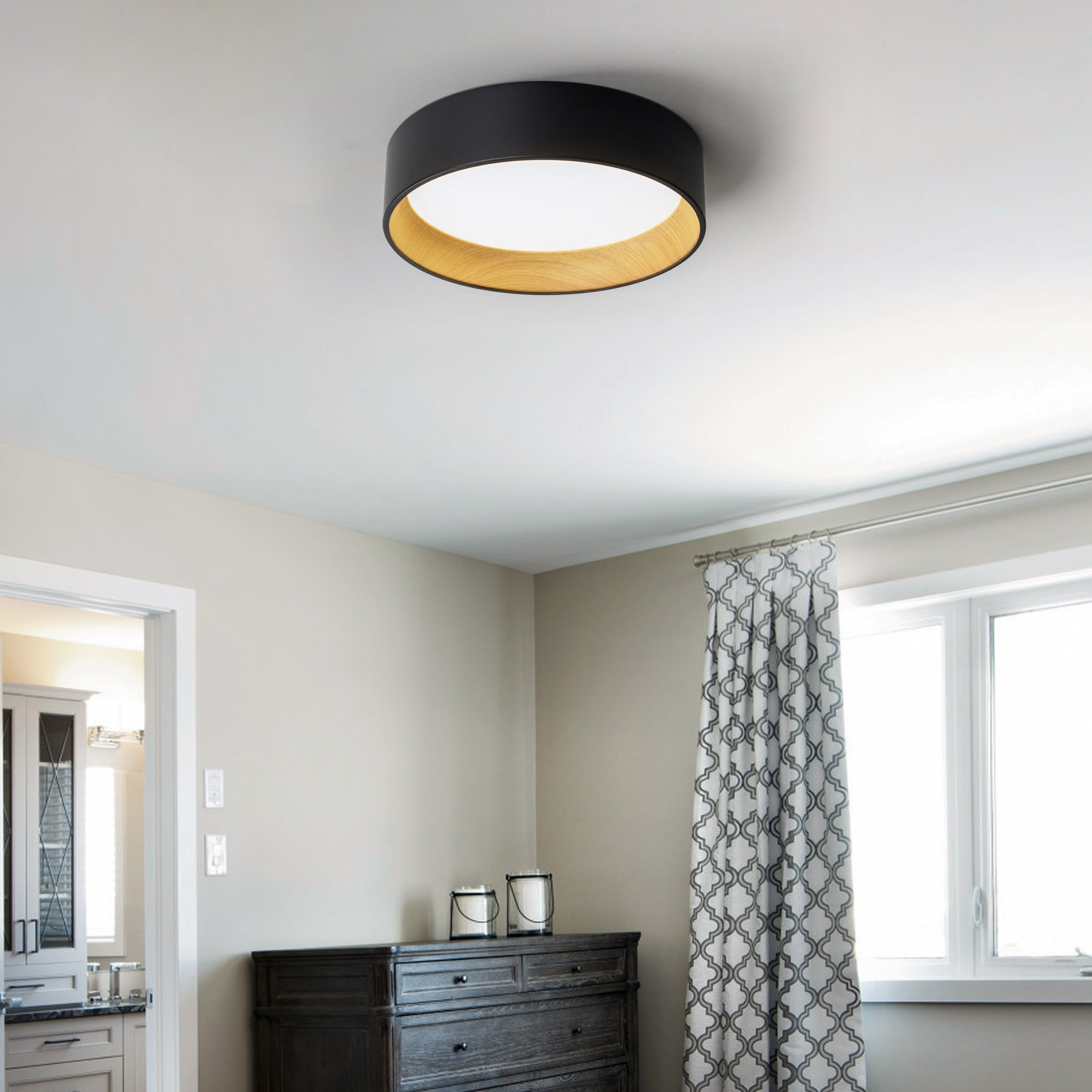 Plafonnier encastré à LED intégré C Cattleya noir et bois 3CCT