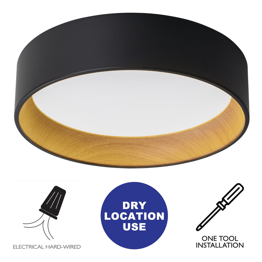 Plafonnier encastré à LED intégré C Cattleya noir et bois 3CCT