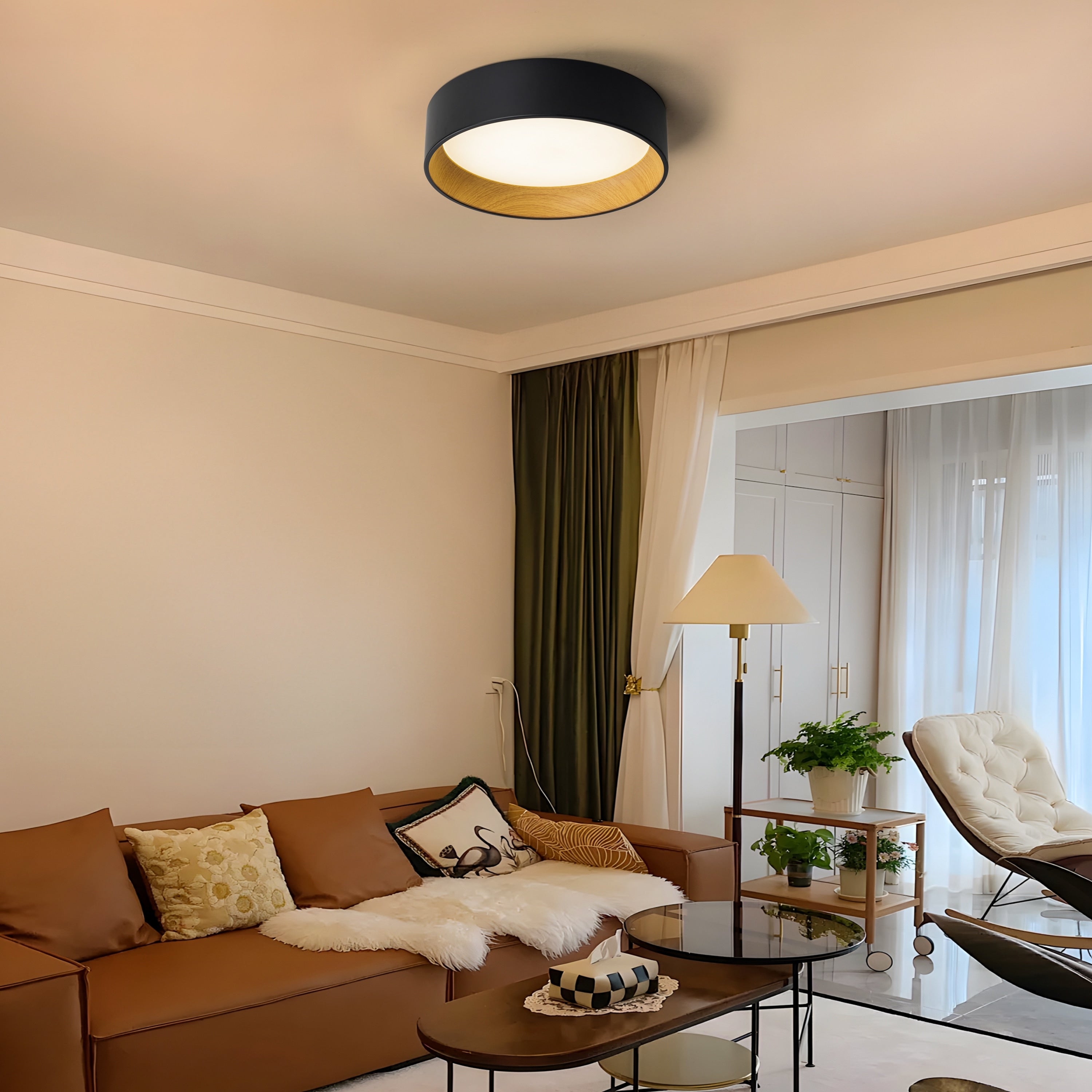 Plafonnier encastré à LED intégré C Cattleya noir et bois 3CCT
