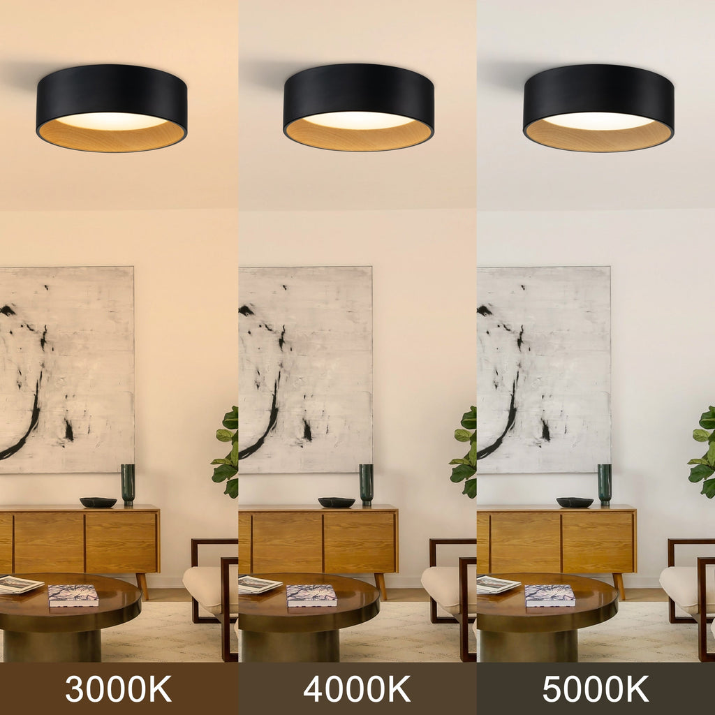Plafonnier encastré à LED intégré C Cattleya noir et bois 3CCT