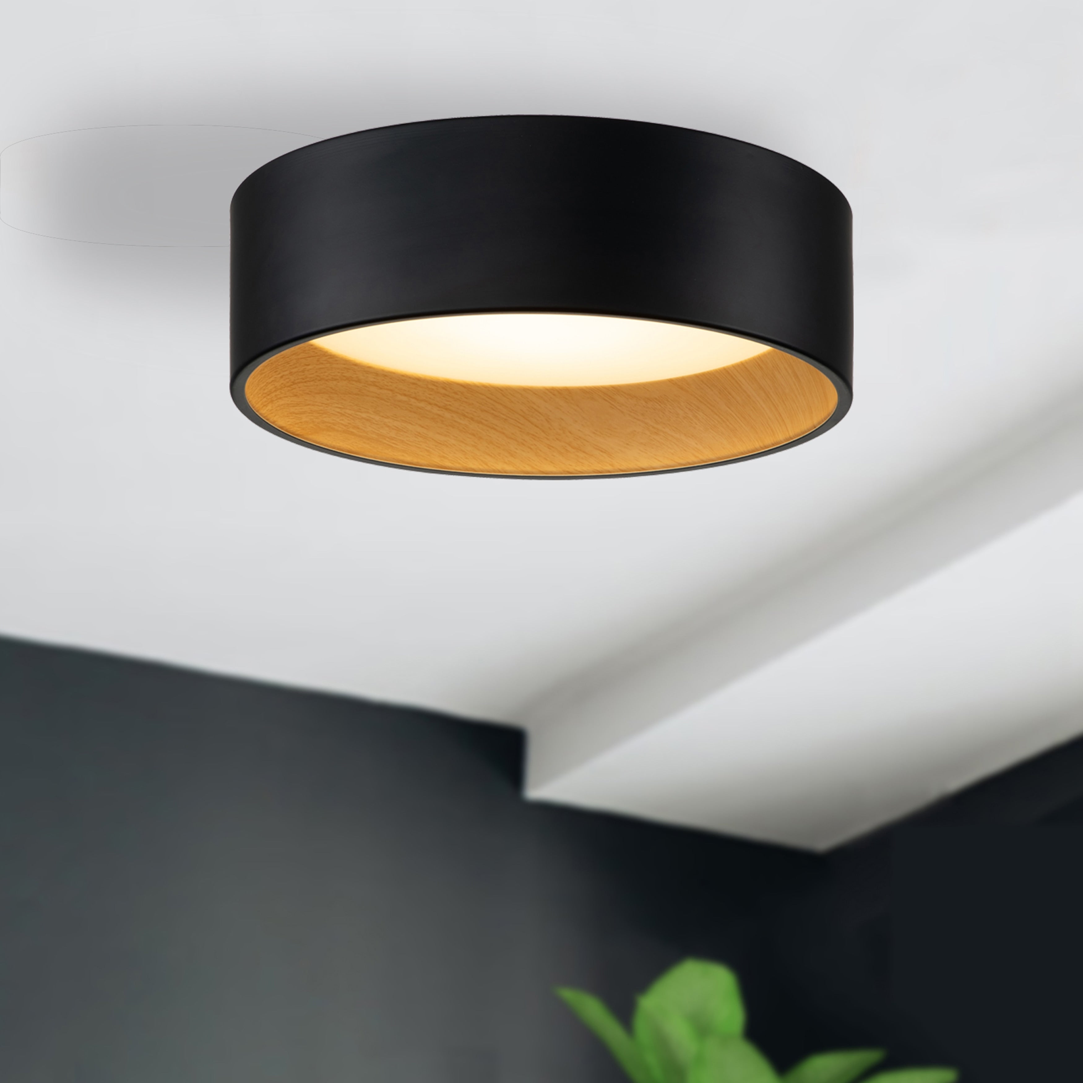 Plafonnier encastré à LED intégré C Cattleya noir et bois 3CCT