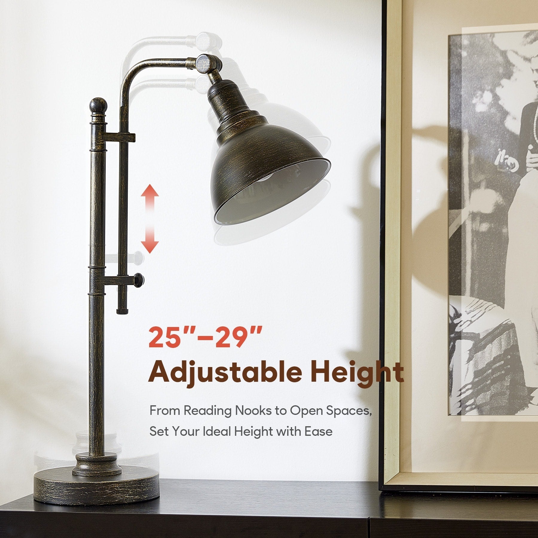 Lampe de bureau rustique réglable CO-Z 28, finition bronze vieilli
