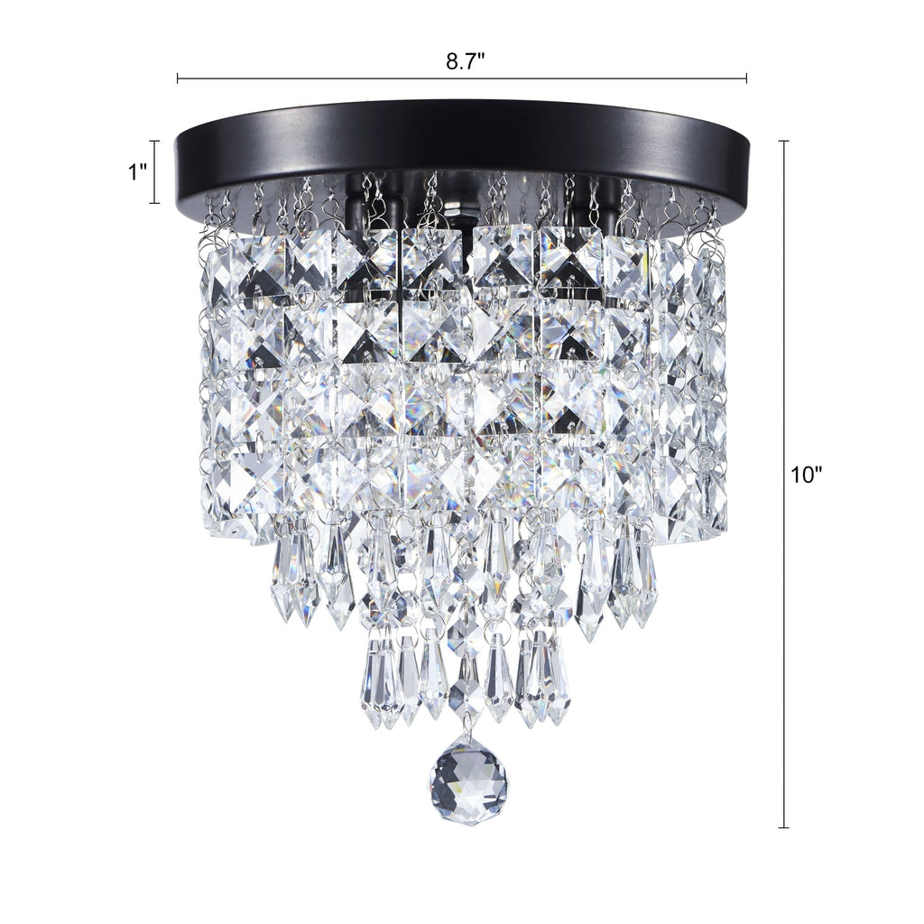Lustre miniature en cristal CO-Z à 3 lumières avec cristaux en forme de goutte de pluie