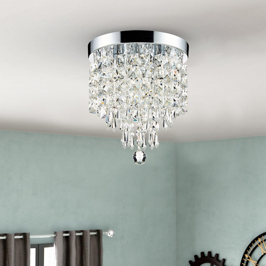 Lustre miniature en cristal CO-Z à 3 lumières avec cristaux en forme de goutte de pluie
