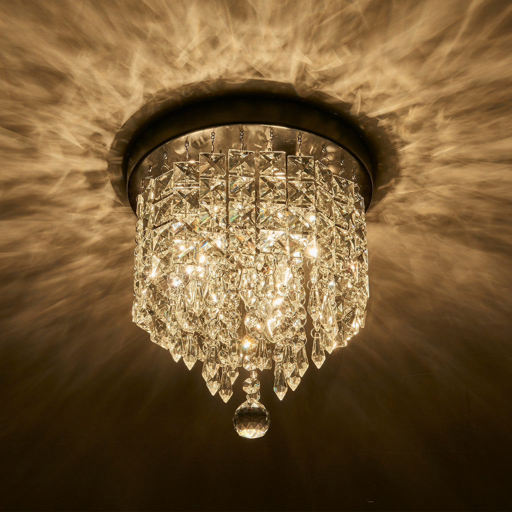 Lustre miniature en cristal CO-Z à 3 lumières avec cristaux en forme de goutte de pluie