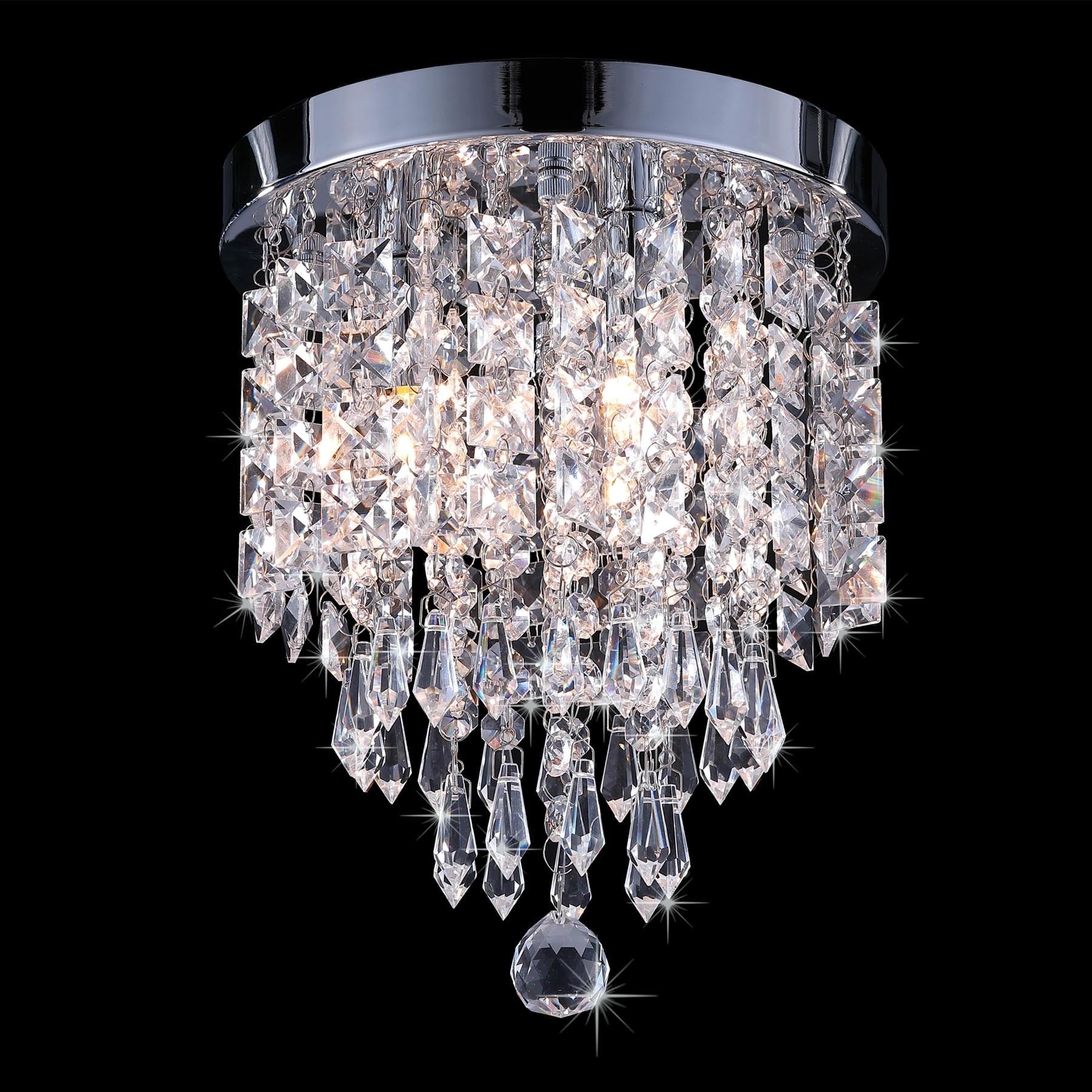Lustre miniature en cristal CO-Z à 3 lumières avec cristaux en forme de goutte de pluie