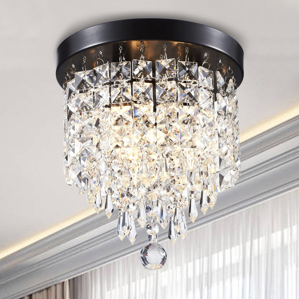 Lustre miniature en cristal CO-Z à 3 lumières avec cristaux en forme de goutte de pluie