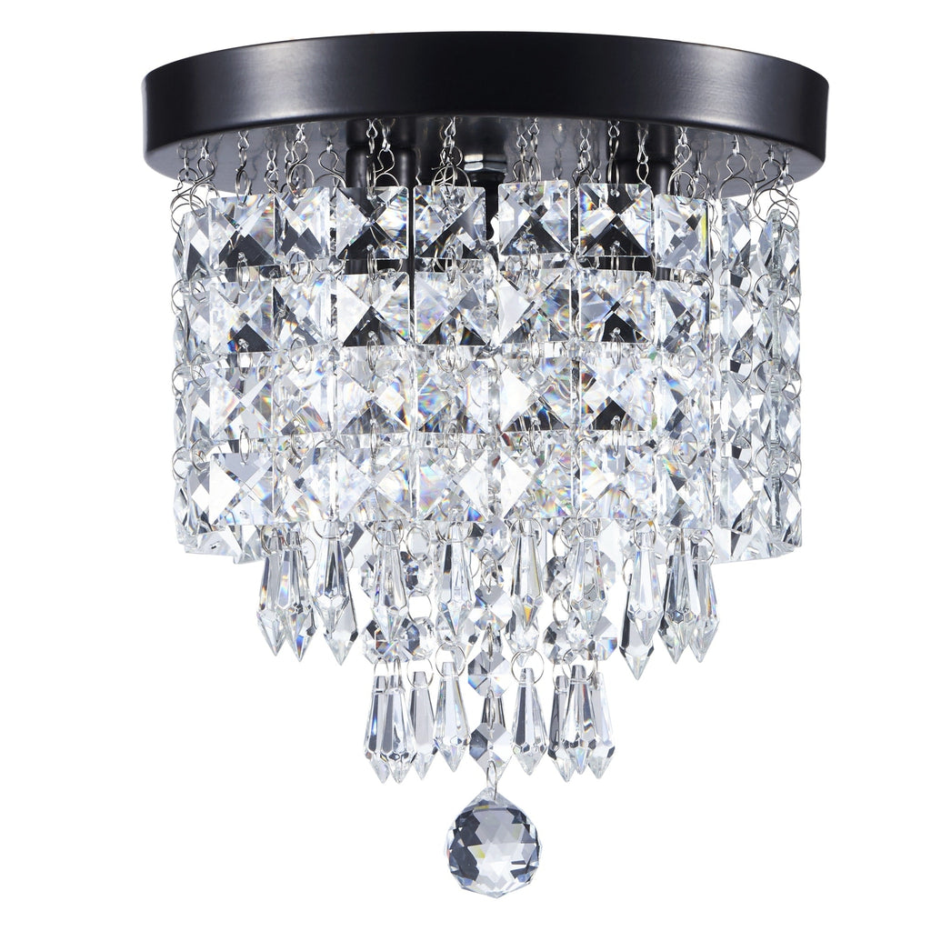 Lustre miniature en cristal CO-Z à 3 lumières avec cristaux en forme de goutte de pluie