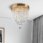 Lustre miniature en cristal CO-Z à 3 lumières avec cristaux en forme de goutte de pluie
