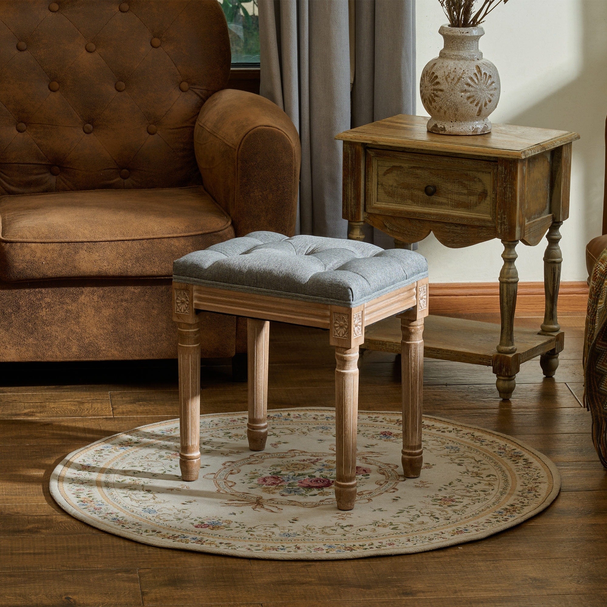 Tabouret de pied et de coiffeuse rembourré vintage français CO-Z