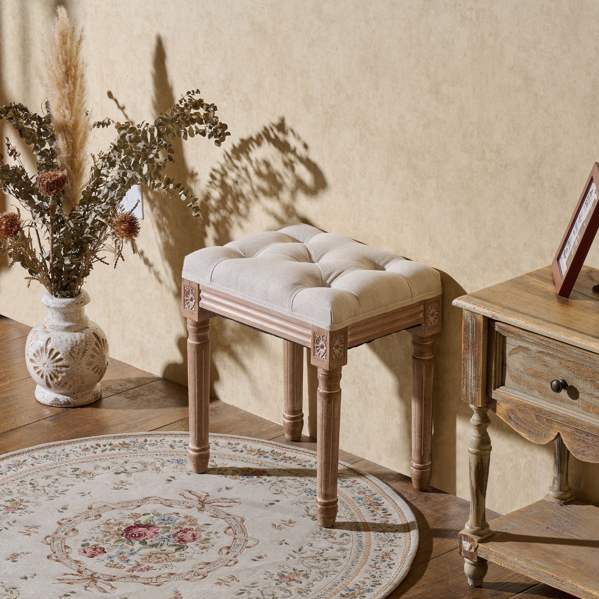 Tabouret de pied et de coiffeuse rembourré vintage français CO-Z