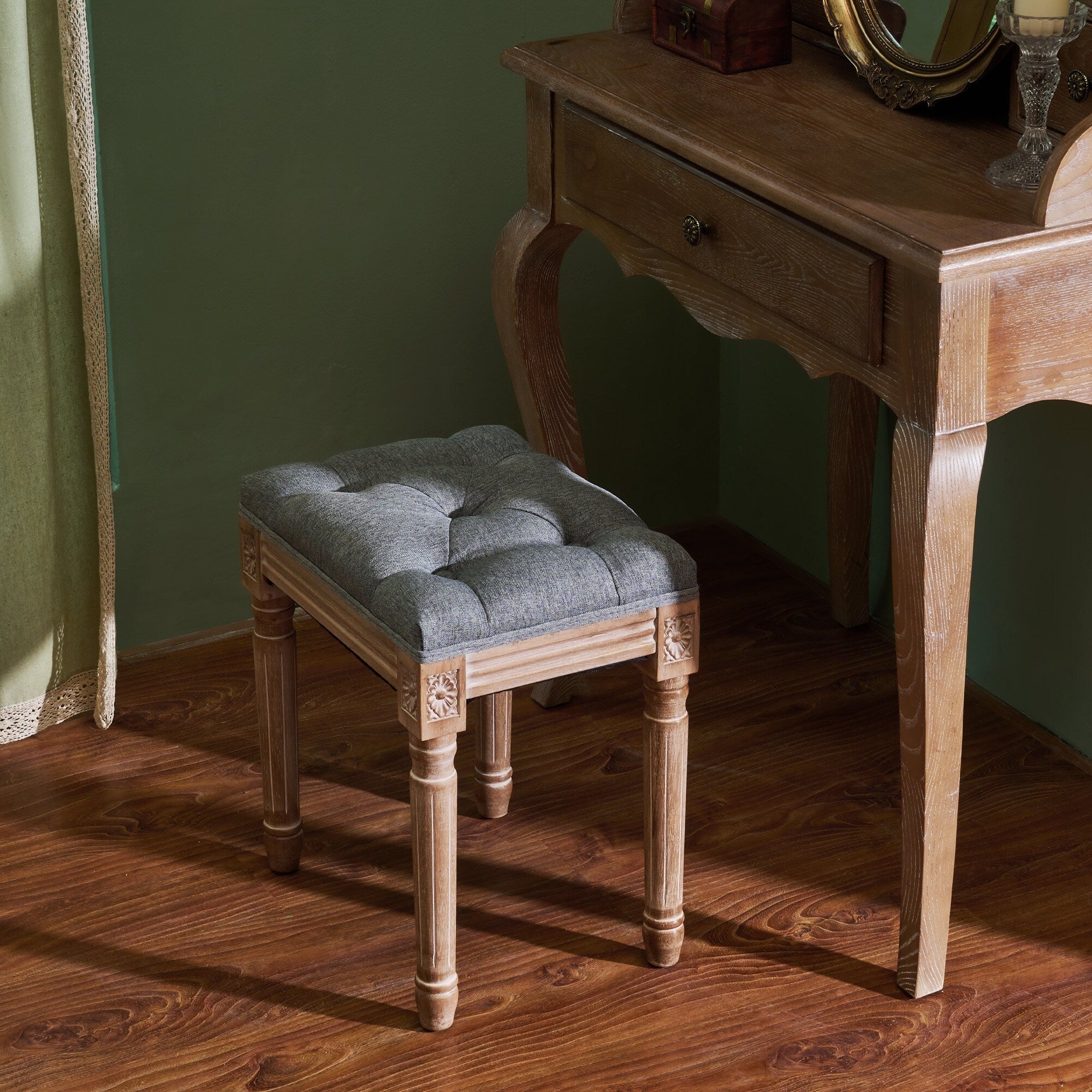 Tabouret de pied et de coiffeuse rembourré vintage français CO-Z