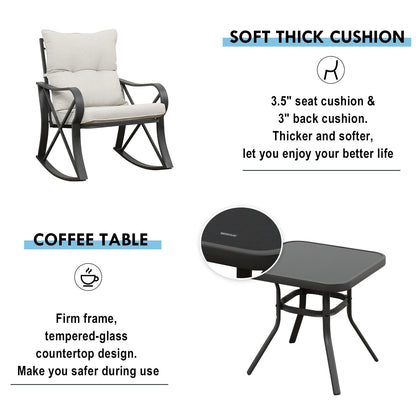 Ensemble de 3 chaises à bascule d'extérieur COSIEST avec table d'appoint