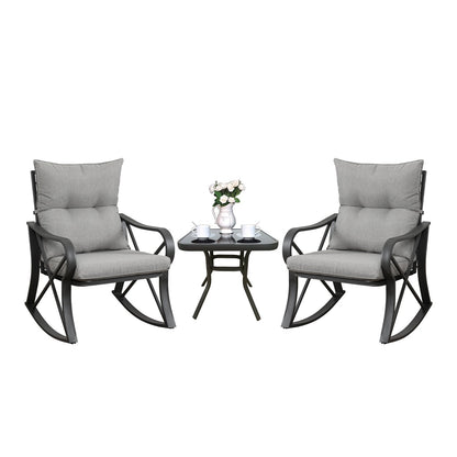 Ensemble de 3 chaises à bascule d'extérieur COSIEST avec table d'appoint