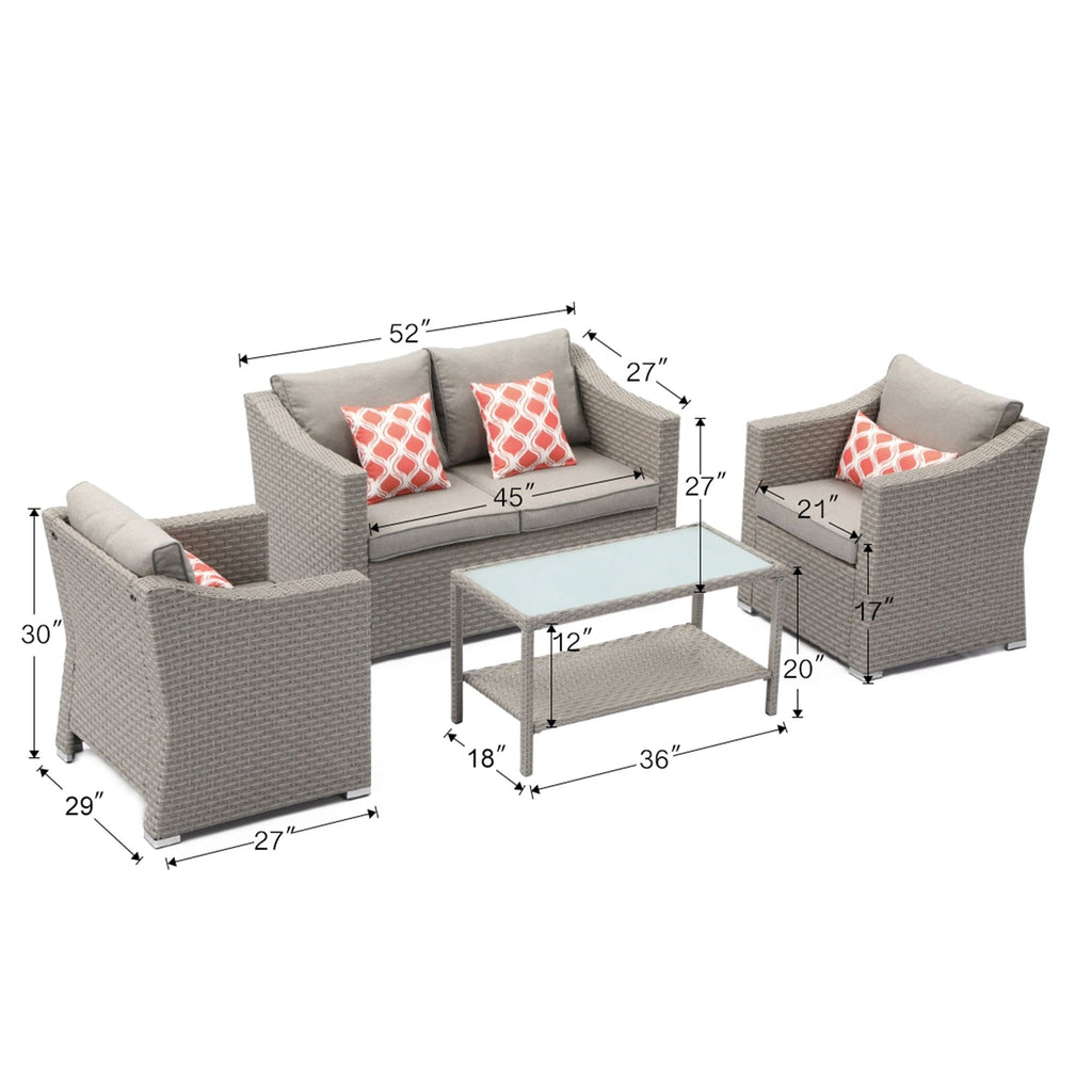 Ensemble de canapé sectionnel rembourré 4 pièces le plus confortable pour patio