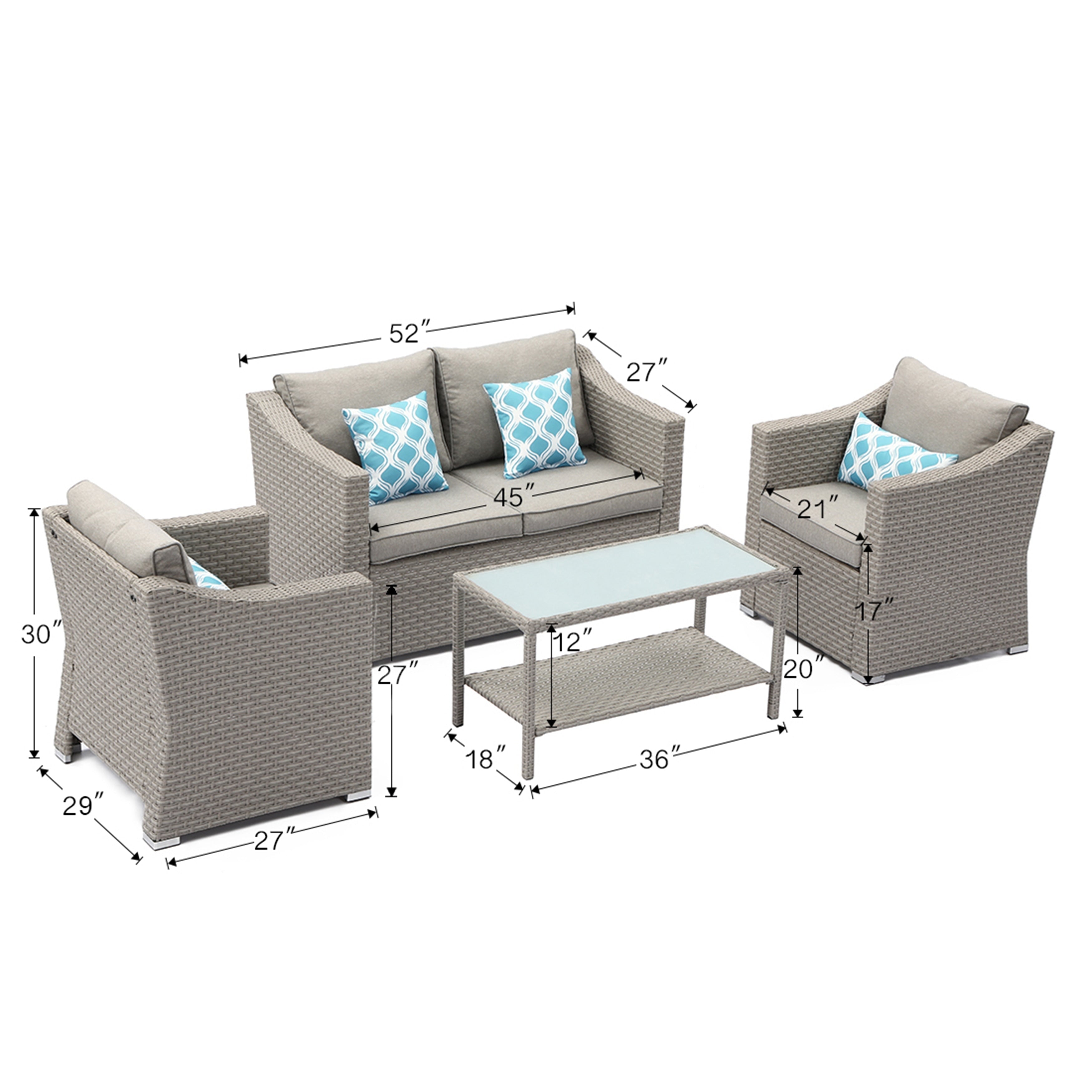 Ensemble de canapé sectionnel rembourré 4 pièces le plus confortable pour patio