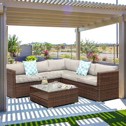Ensemble de patio extérieur en osier 4 pièces COSIEST avec table basse
