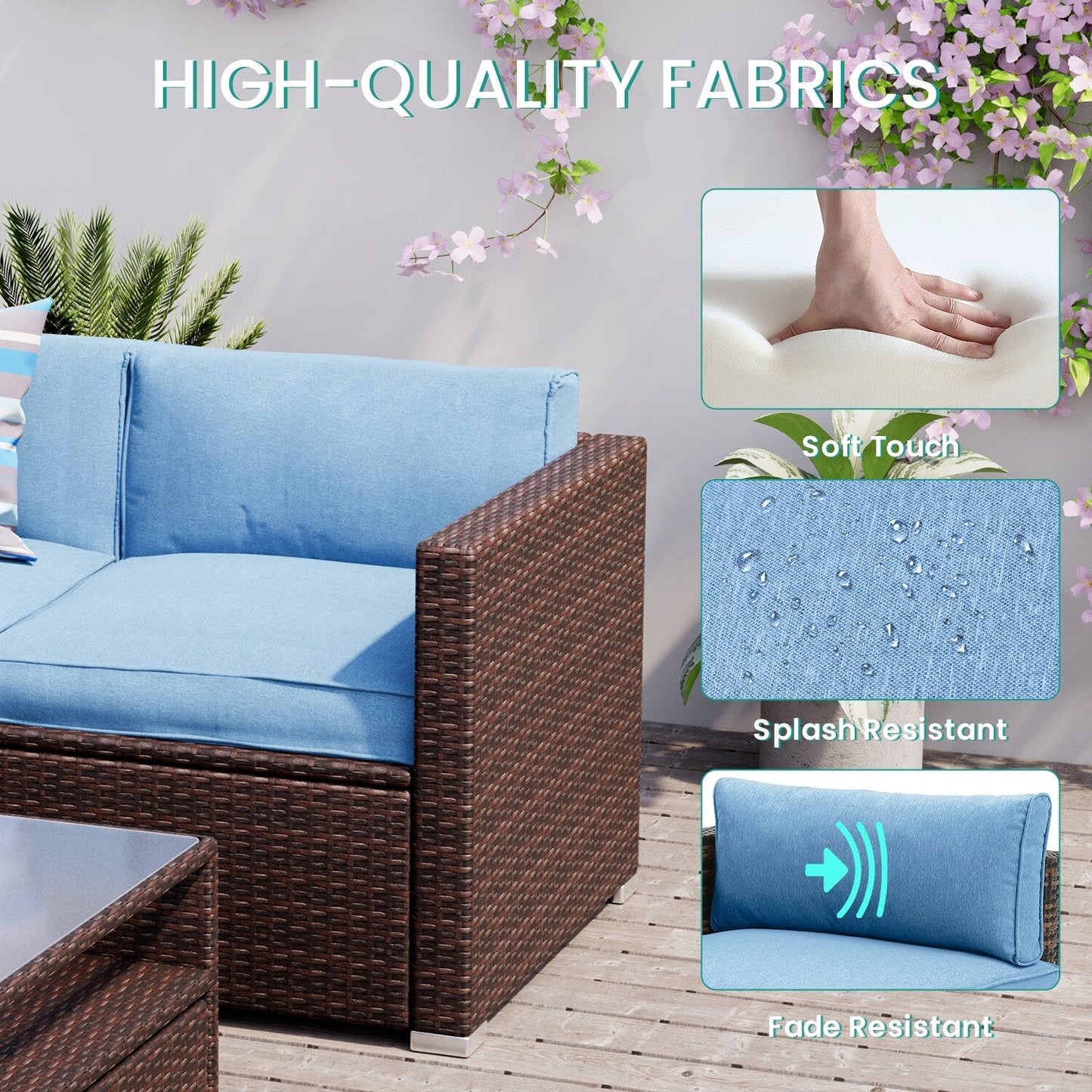 Ensemble de patio extérieur en osier 4 pièces COSIEST avec table basse