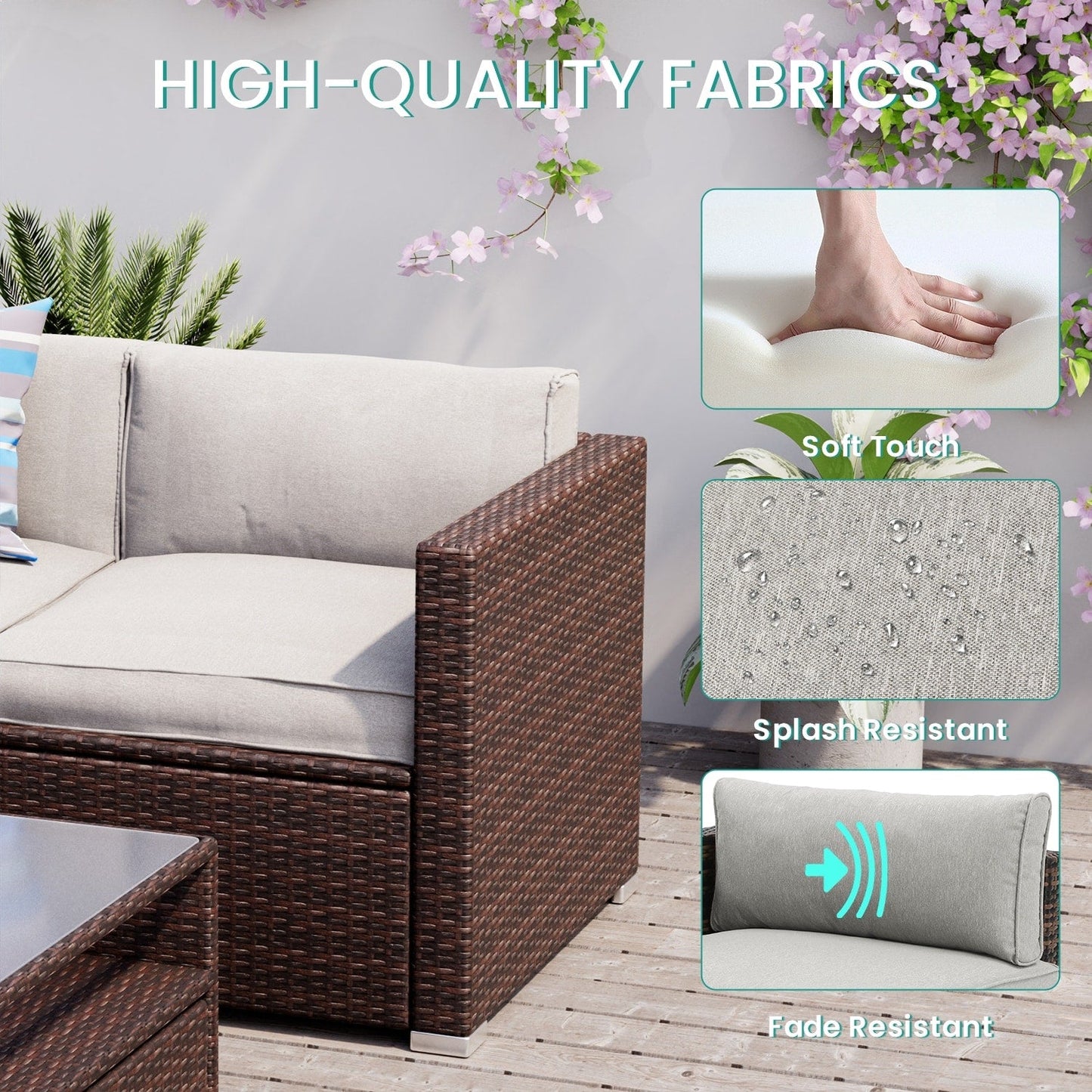 Ensemble de patio extérieur en osier 4 pièces COSIEST avec table basse
