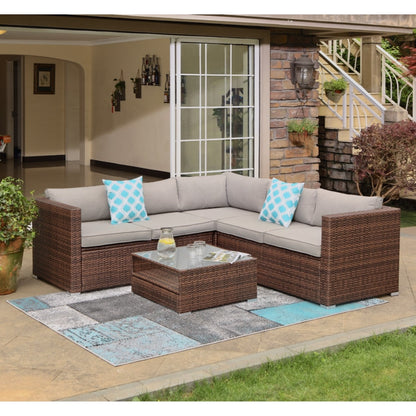 Ensemble de patio extérieur en osier 4 pièces COSIEST avec table basse
