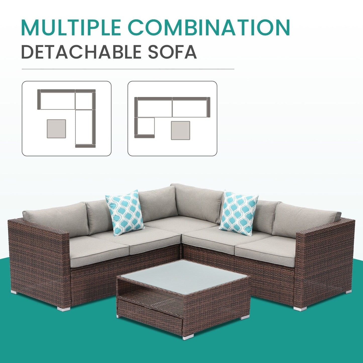 Ensemble de patio extérieur en osier 4 pièces COSIEST avec table basse