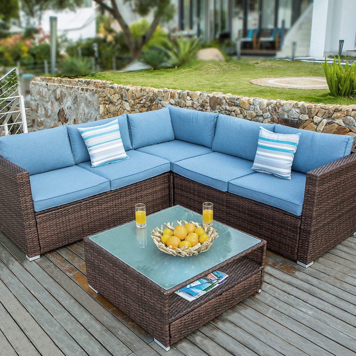 Ensemble de patio extérieur en osier 4 pièces COSIEST avec table basse