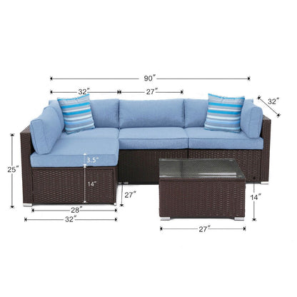 Canapé sectionnel en osier 5 pièces COSIEST avec coussins
