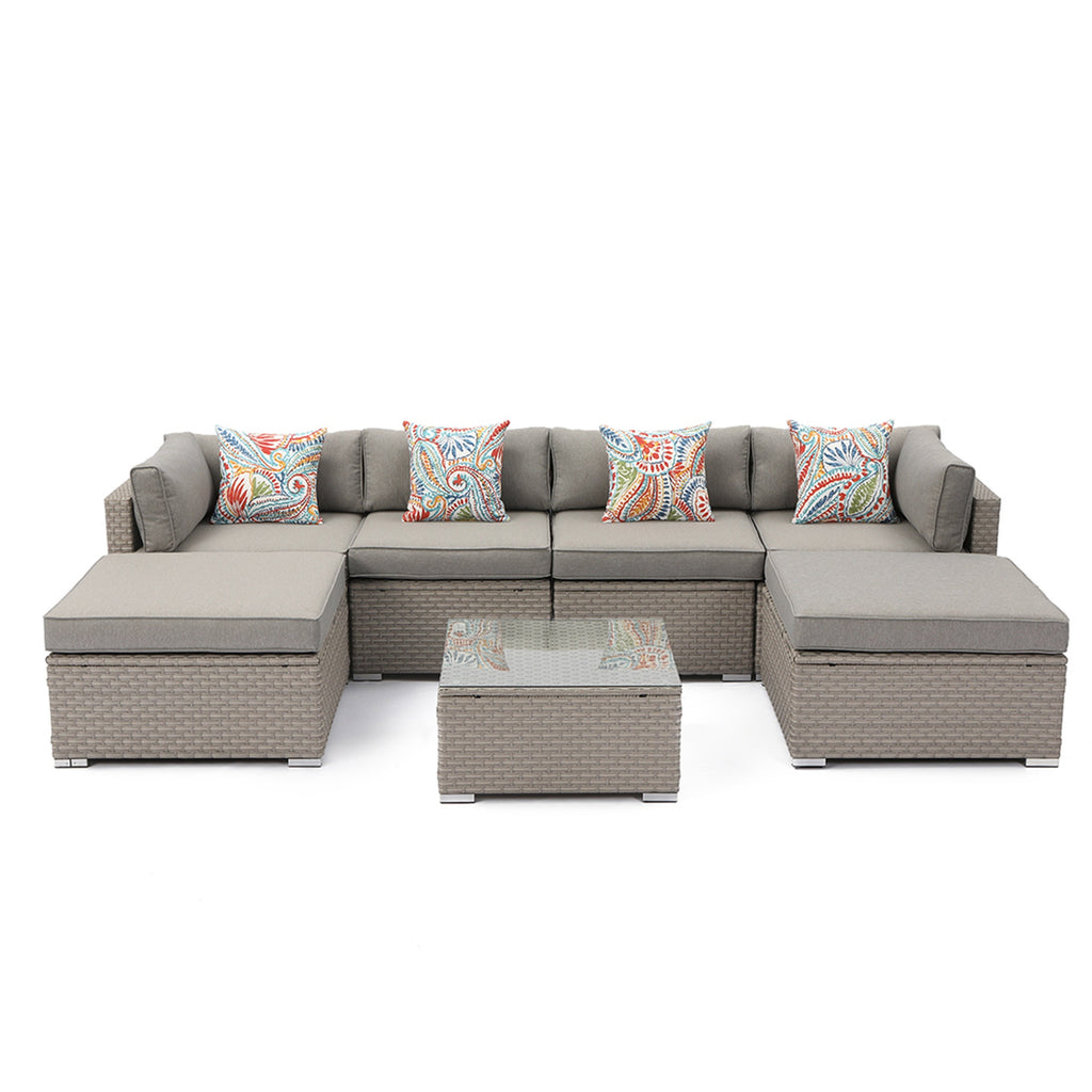 Canapé sectionnel en osier 7 pièces pour patio extérieur COSIEST avec table basse