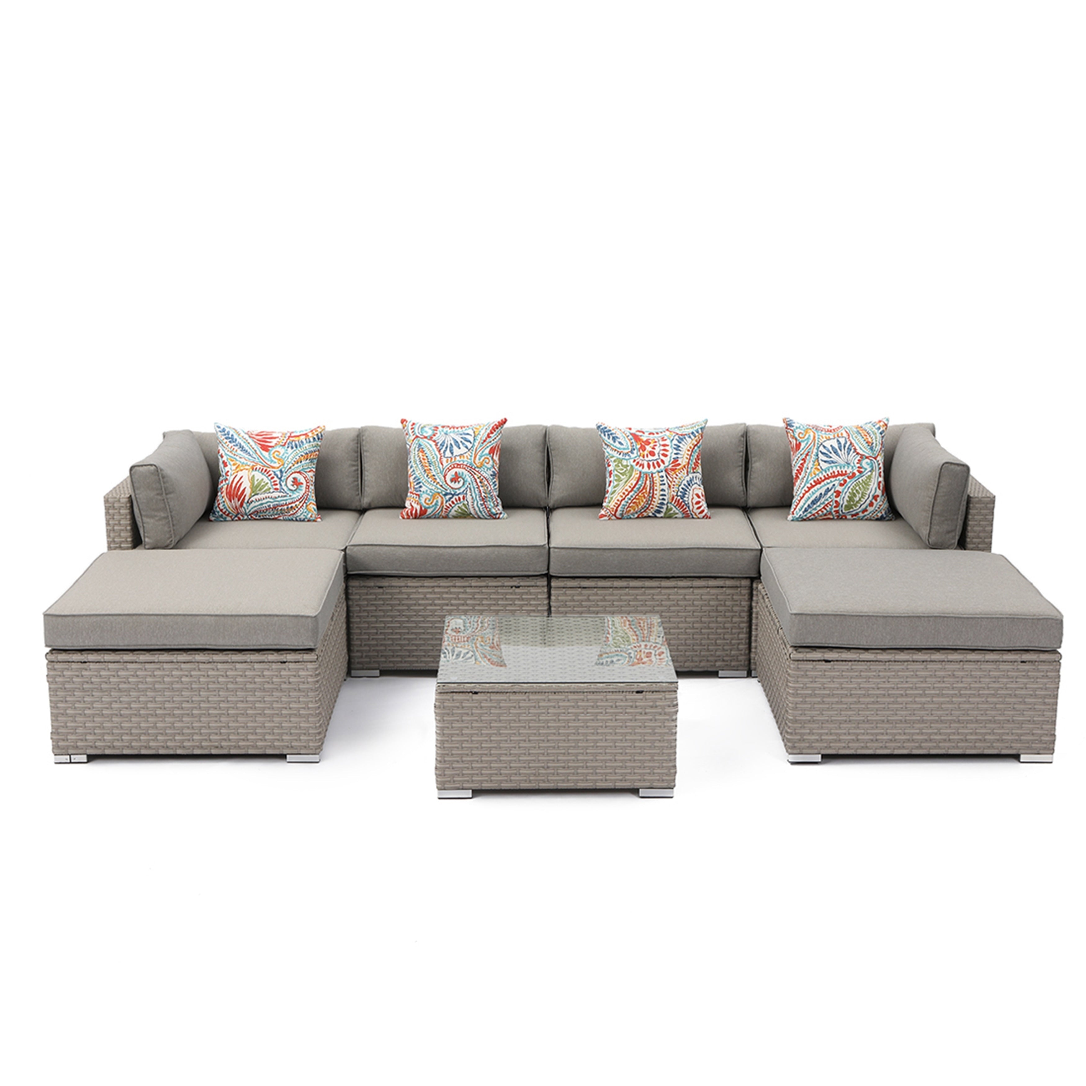 Canapé sectionnel en osier 7 pièces pour patio extérieur COSIEST avec table basse