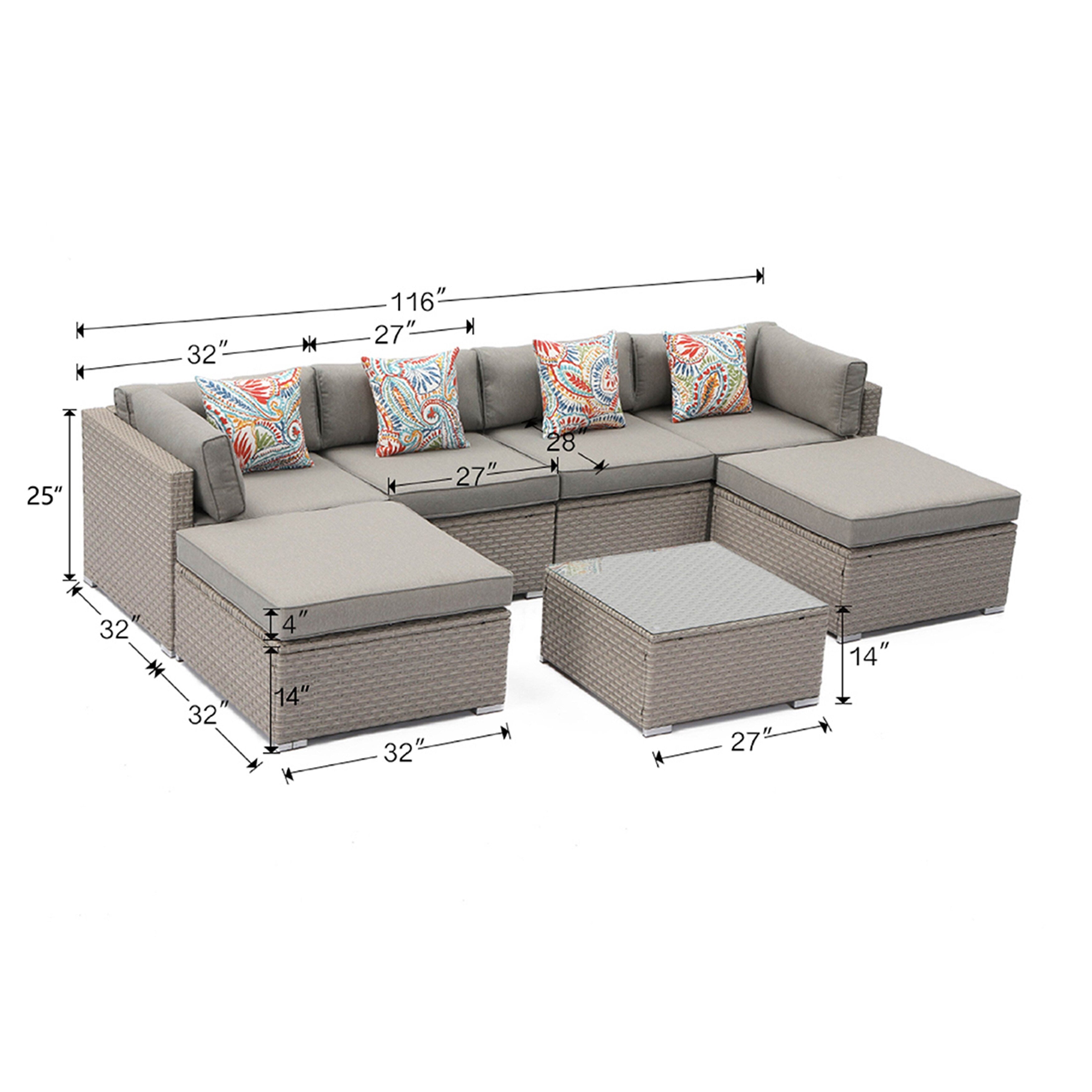 Canapé sectionnel en osier 7 pièces pour patio extérieur COSIEST avec table basse