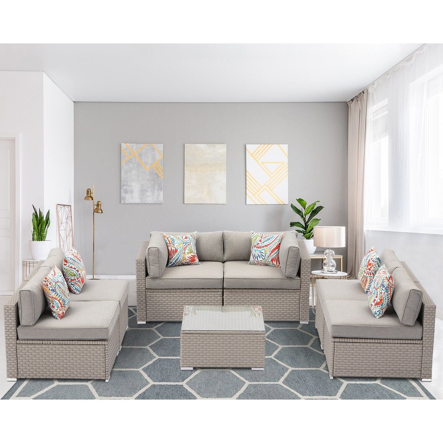Canapé d'extérieur sectionnel en osier 7 pièces COSIEST avec table basse