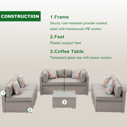 Canapé d'extérieur sectionnel en osier 7 pièces COSIEST avec table basse