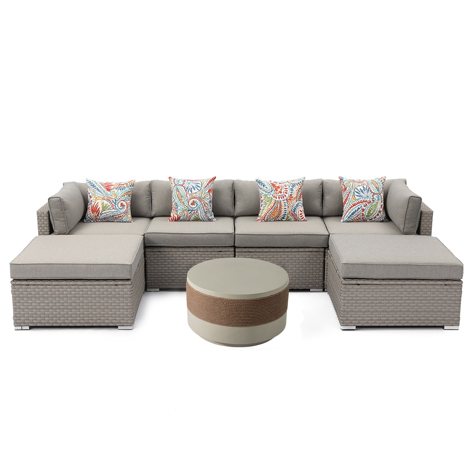 Canapé sectionnel en osier 7 pièces pour patio extérieur COSIEST avec table basse