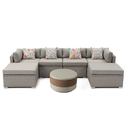 Canapé sectionnel en osier 7 pièces pour patio extérieur COSIEST avec table basse
