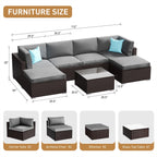Canapé sectionnel en osier 7 pièces pour patio extérieur COSIEST avec table basse