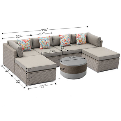 Canapé sectionnel en osier 7 pièces pour patio extérieur COSIEST avec table basse