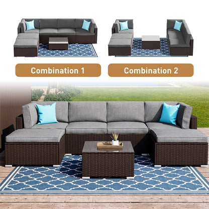 Canapé sectionnel en osier 7 pièces pour patio extérieur COSIEST avec table basse