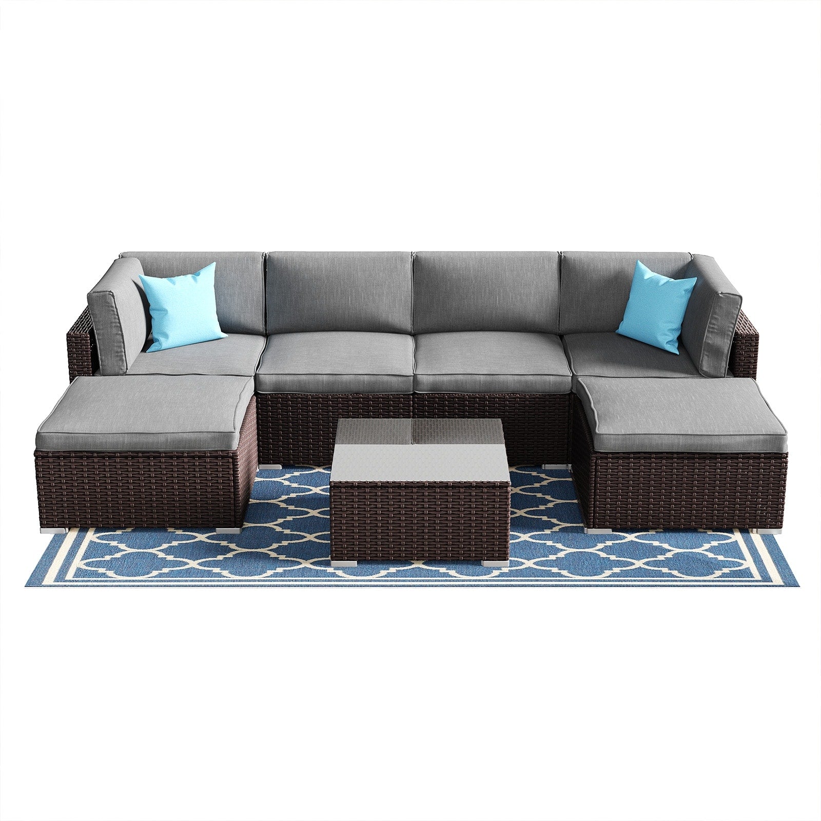 Canapé sectionnel en osier 7 pièces pour patio extérieur COSIEST avec table basse