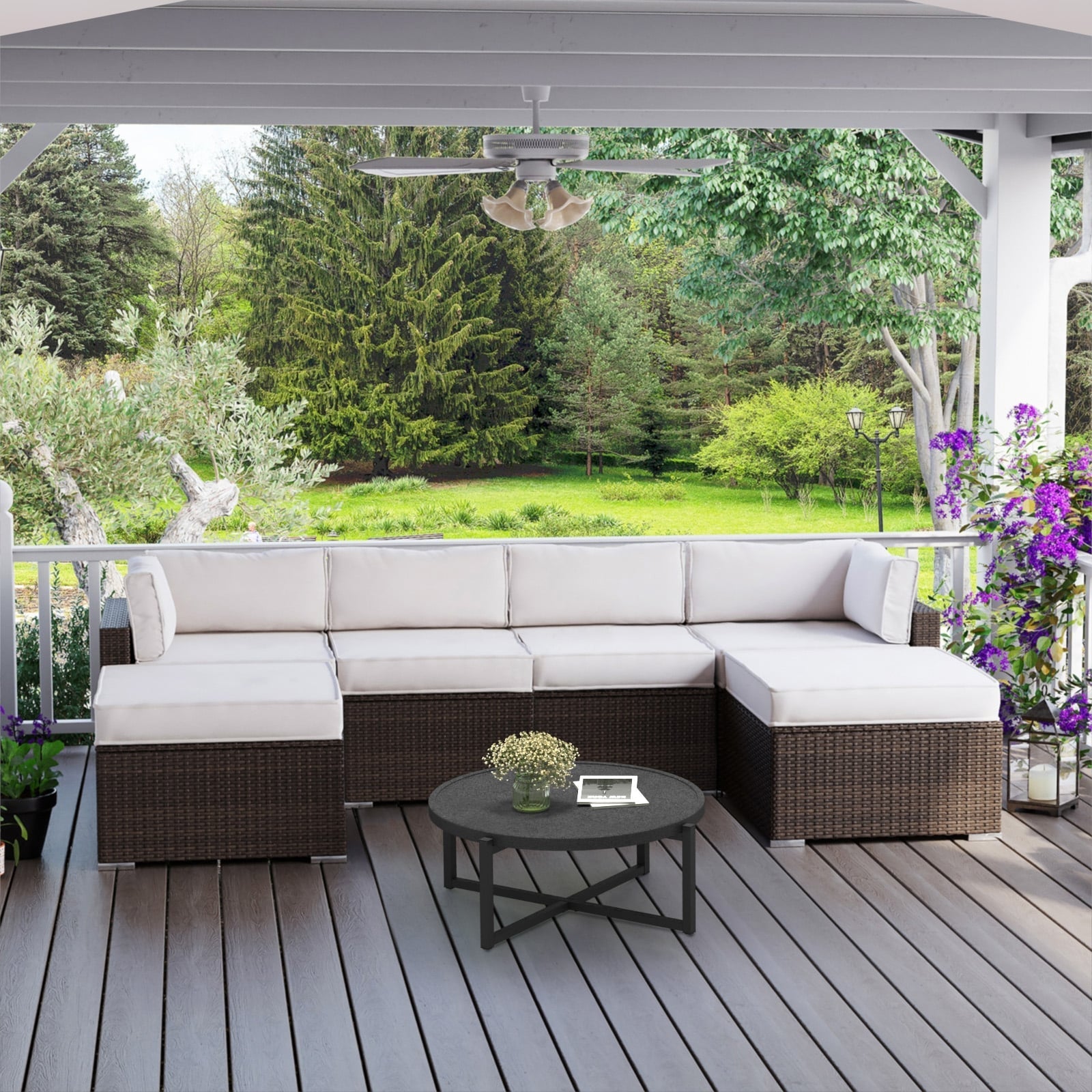 Canapé sectionnel en osier 7 pièces pour patio extérieur COSIEST avec table basse