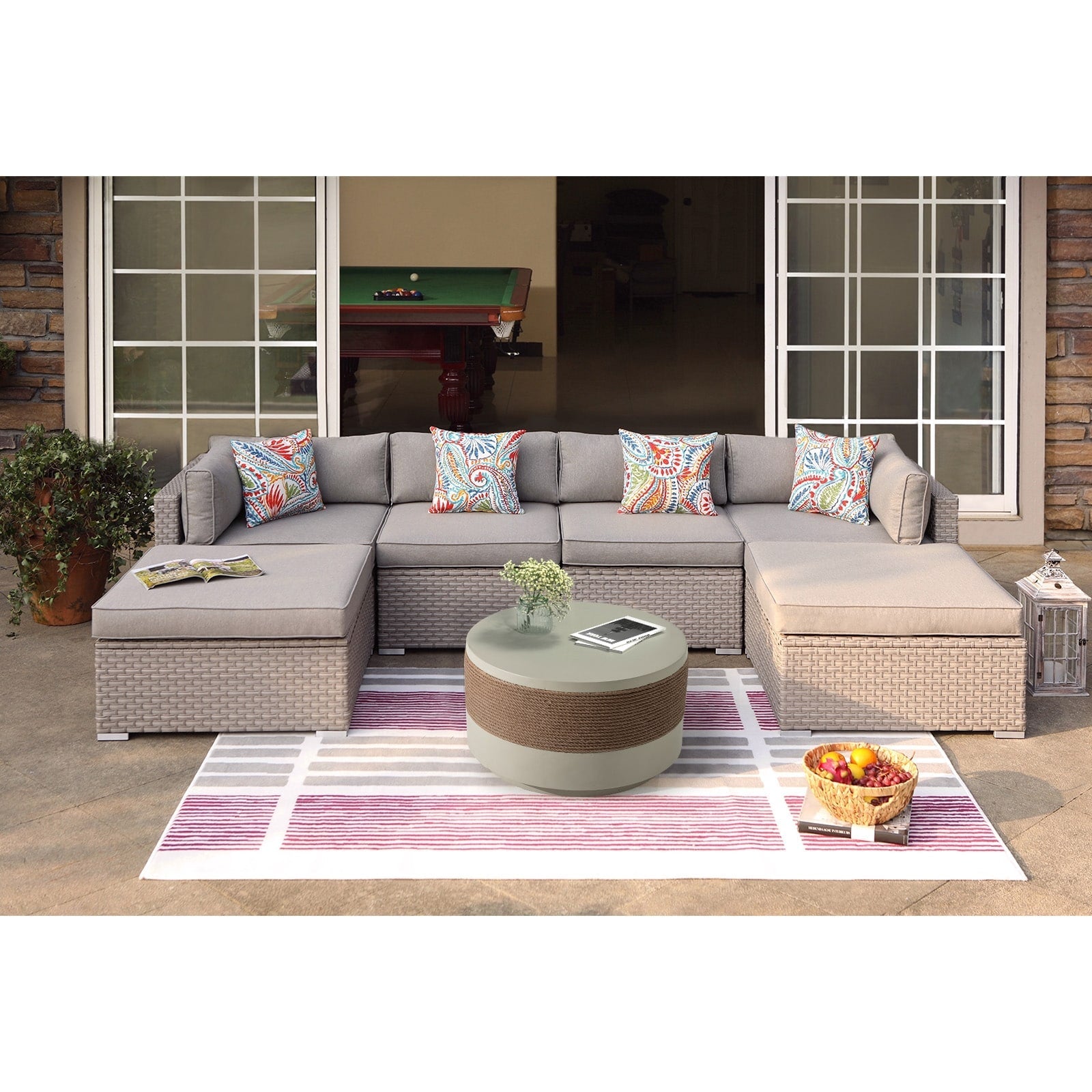 Canapé sectionnel en osier 7 pièces pour patio extérieur COSIEST avec table basse