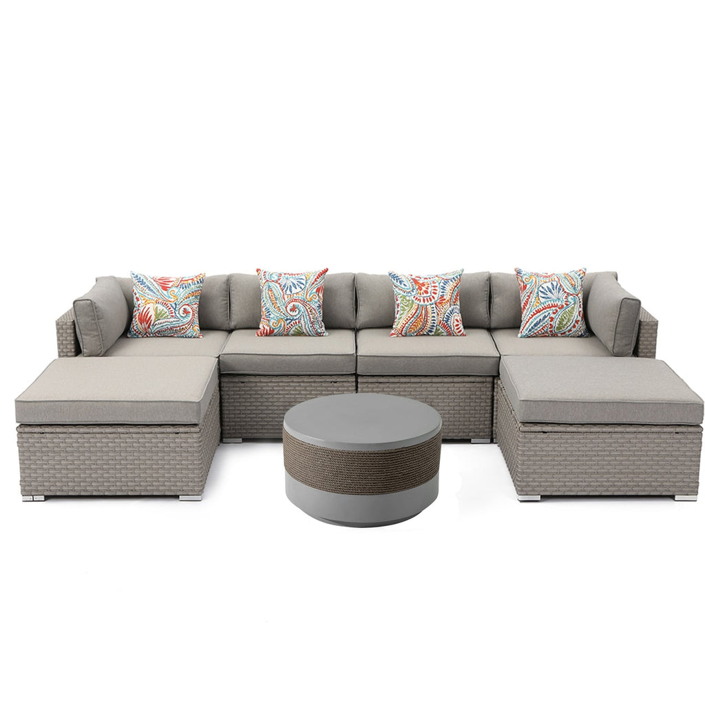 Canapé sectionnel en osier 7 pièces pour patio extérieur COSIEST avec table basse