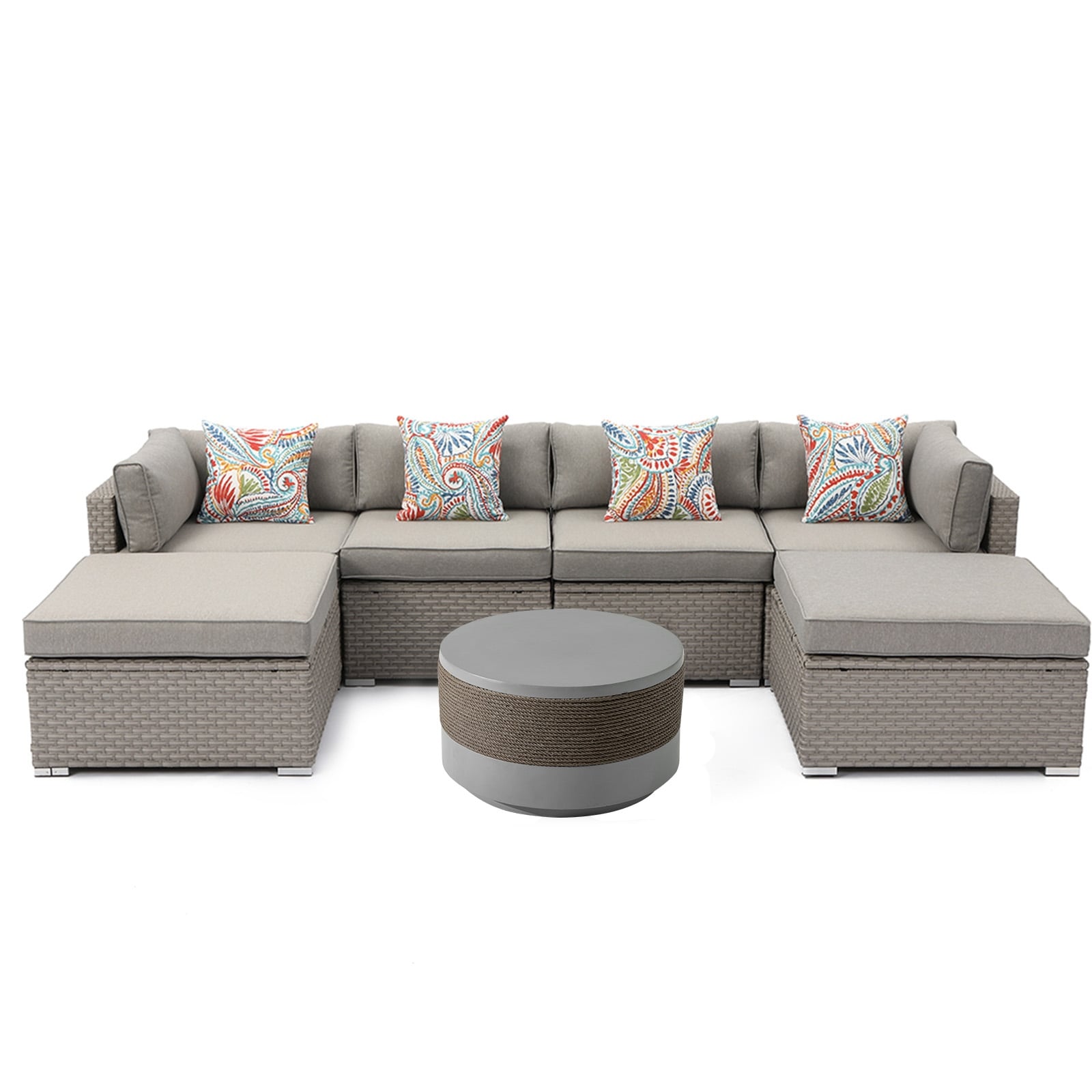 Canapé sectionnel en osier 7 pièces pour patio extérieur COSIEST avec table basse