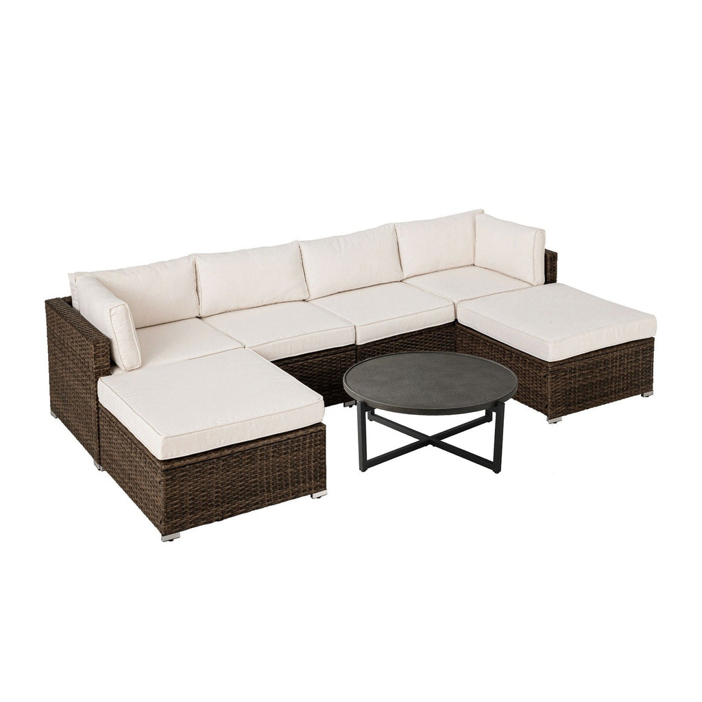 Canapé sectionnel en osier 7 pièces pour patio extérieur COSIEST avec table basse