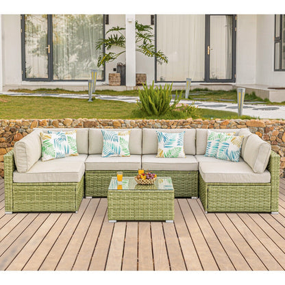 Canapé d'extérieur sectionnel en osier 7 pièces COSIEST avec table basse