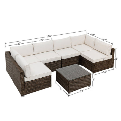 Canapé d'extérieur sectionnel en osier 7 pièces COSIEST avec table basse