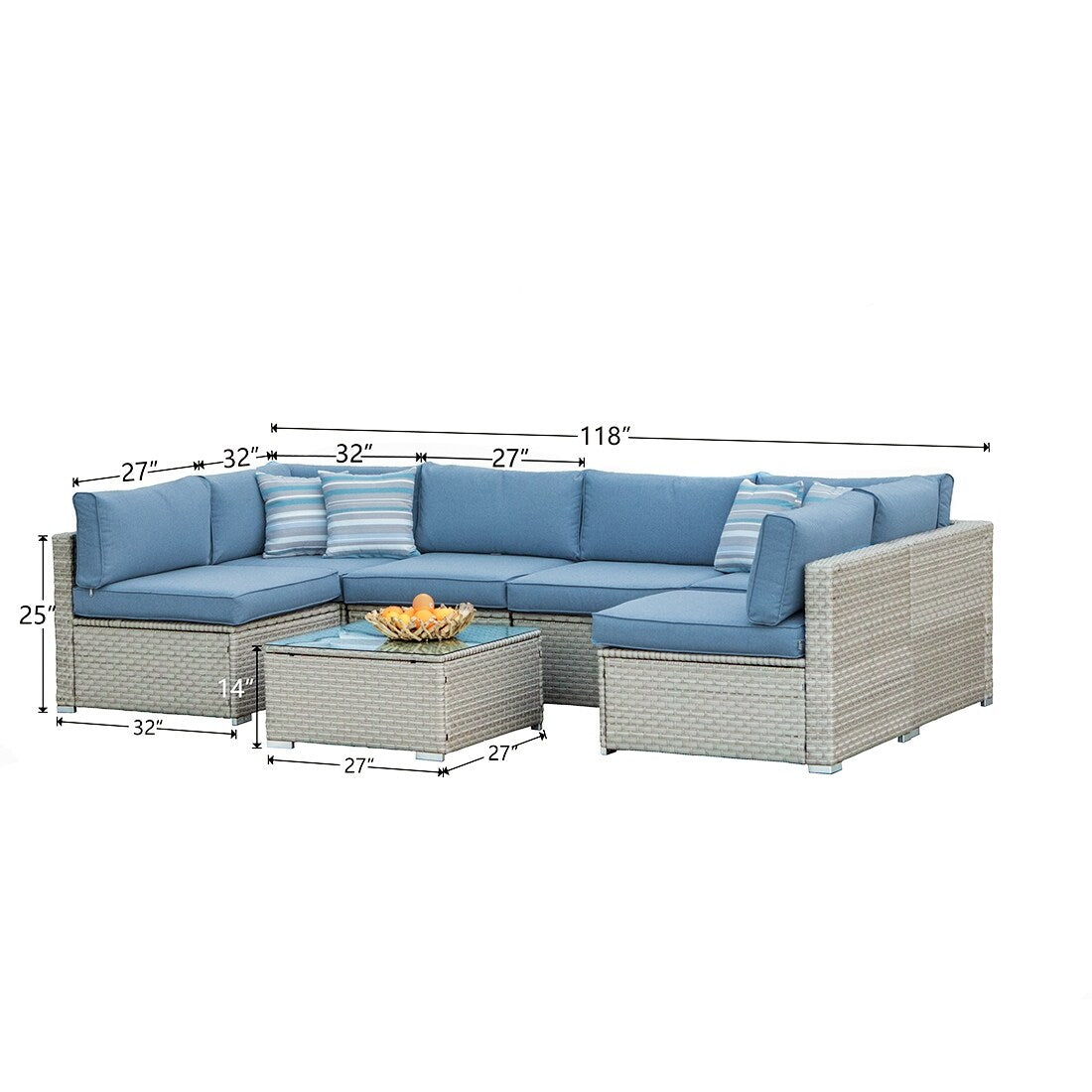 Canapé d'extérieur sectionnel en osier 7 pièces COSIEST avec table basse