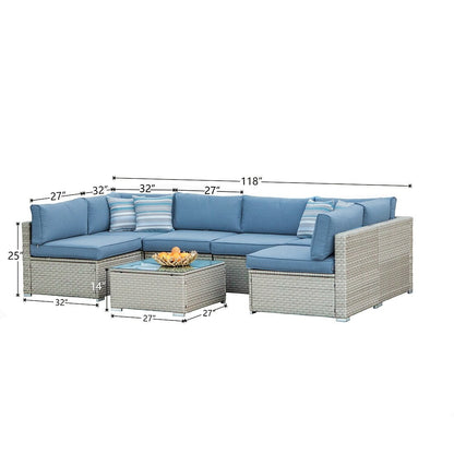 Canapé d'extérieur sectionnel en osier 7 pièces COSIEST avec table basse