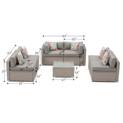 Canapé d'extérieur sectionnel en osier 7 pièces COSIEST avec table basse