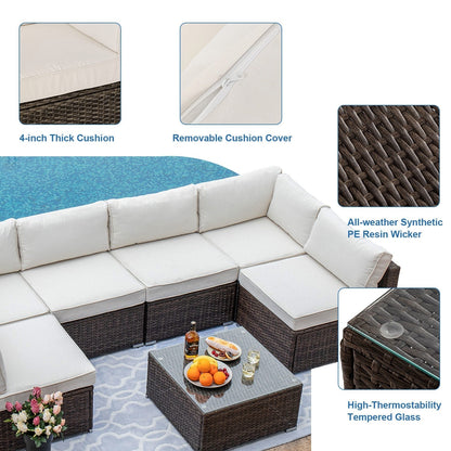 Canapé d'extérieur sectionnel en osier 7 pièces COSIEST avec table basse