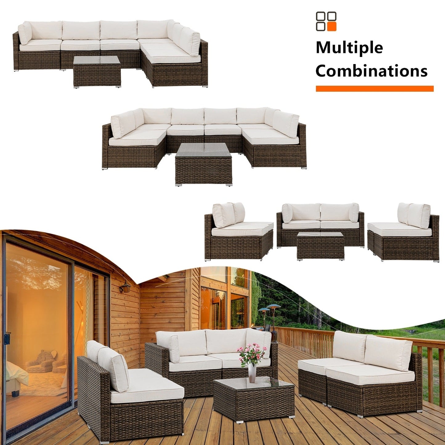 Ensemble de canapés sectionnels en osier pour patio extérieur COSIEST 7 pièces